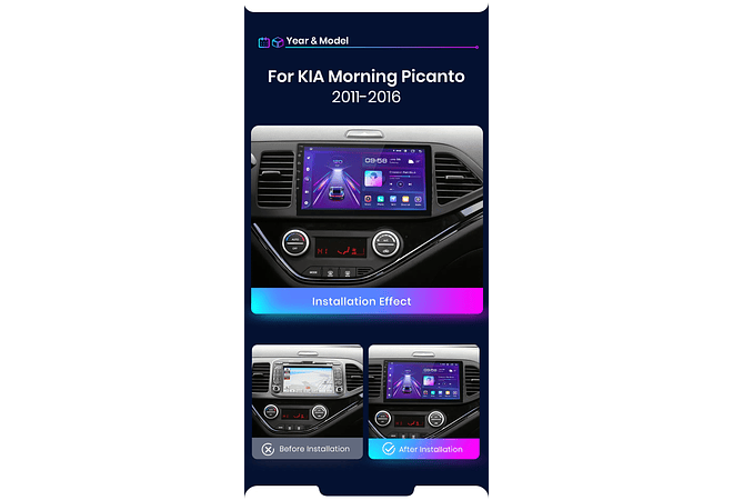 RD020 Android Kia picanto 2011-2016 1GB a 8GB RAM e 16GB a 128GB ROM com ou sem Carplay