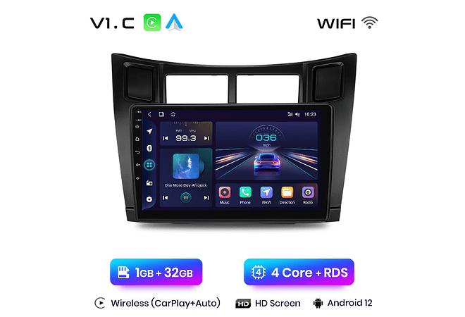 RD021 Android Toyota yaris 2005-2012 1GB a 8GB RAM e 16GB a 128GB ROM com ou sem Carplay