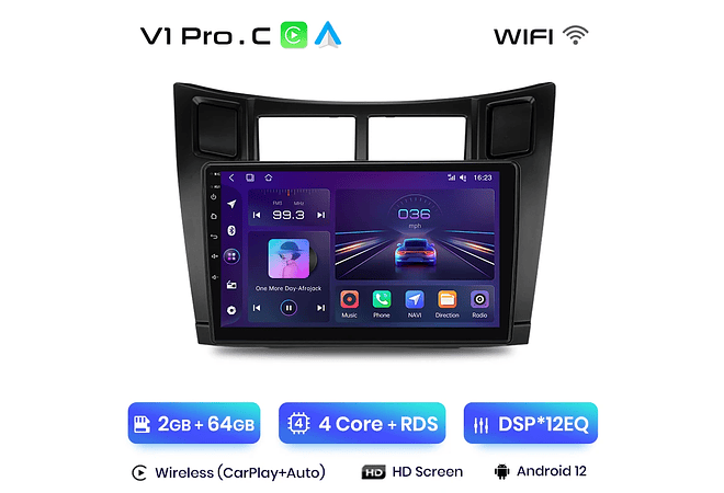 RD021 Android Toyota yaris 2005-2012 1GB a 8GB RAM e 16GB a 128GB ROM com ou sem Carplay