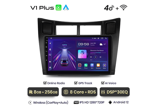 RD021 Android Toyota yaris 2005-2012 1GB a 8GB RAM e 16GB a 128GB ROM com ou sem Carplay