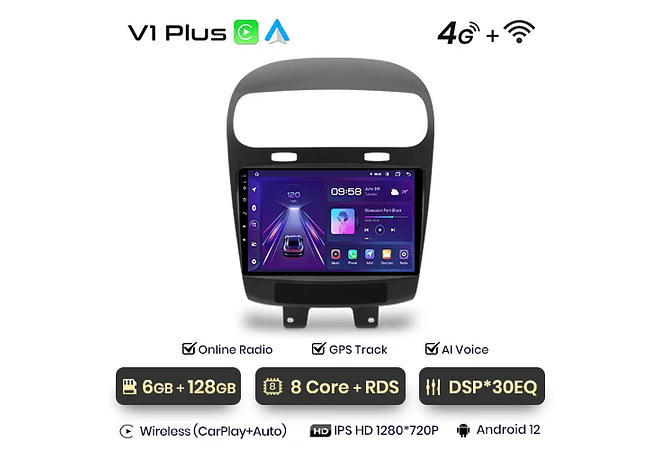 RD022 Android Dodge JOURNEY 2011-2020 1GB a 8GB RAM e 16GB a 128GB ROM com ou sem Carplay