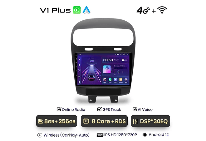 RD022 Android Dodge JOURNEY 2011-2020 1GB a 8GB RAM e 16GB a 128GB ROM com ou sem Carplay