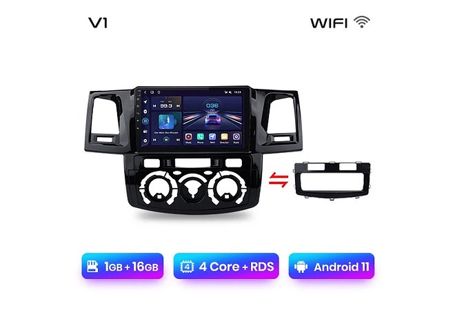 RD023 Android Toyota fortuner hilux revo vigo 2007-2015 1GB a 8GB RAM e 16GB a 128GB ROM com ou sem Carplay