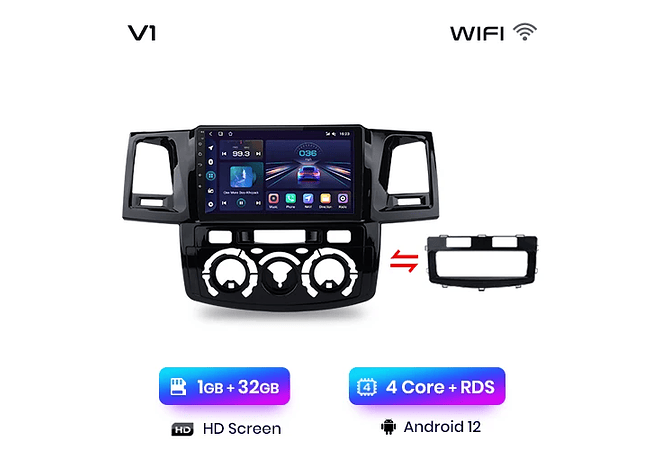 RD023 Android Toyota fortuner hilux revo vigo 2007-2015 1GB a 8GB RAM e 16GB a 128GB ROM com ou sem Carplay