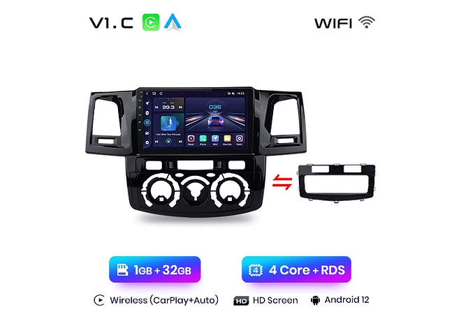 RD023 Android Toyota fortuner hilux revo vigo 2007-2015 1GB a 8GB RAM e 16GB a 128GB ROM com ou sem Carplay