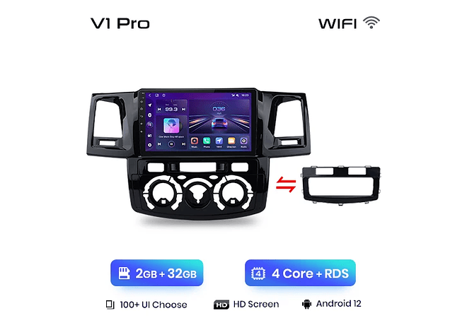 RD023 Android Toyota fortuner hilux revo vigo 2007-2015 1GB a 8GB RAM e 16GB a 128GB ROM com ou sem Carplay