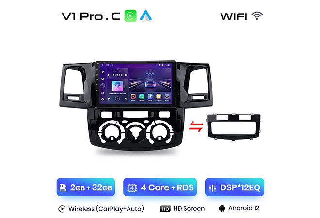 RD023 Android Toyota fortuner hilux revo vigo 2007-2015 1GB a 8GB RAM e 16GB a 128GB ROM com ou sem Carplay