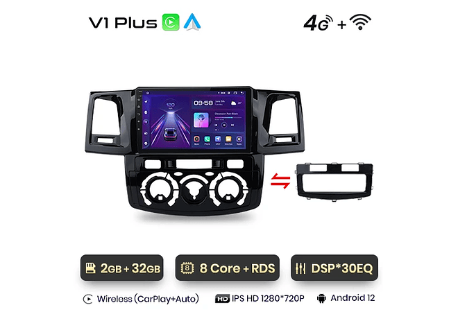 RD023 Android Toyota fortuner hilux revo vigo 2007-2015 1GB a 8GB RAM e 16GB a 128GB ROM com ou sem Carplay