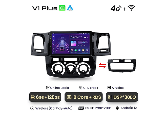RD023 Android Toyota fortuner hilux revo vigo 2007-2015 1GB a 8GB RAM e 16GB a 128GB ROM com ou sem Carplay
