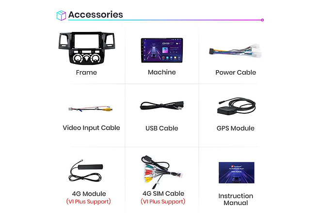 RD023 Android Toyota fortuner hilux revo vigo 2007-2015 1GB a 8GB RAM e 16GB a 128GB ROM com ou sem Carplay