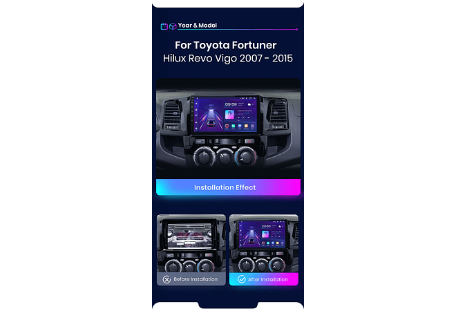 RD023 Android Toyota fortuner hilux revo vigo 2007-2015 1GB a 8GB RAM e 16GB a 128GB ROM com ou sem Carplay