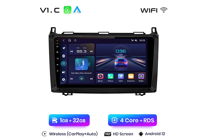 RD026 Android Mercedes w169 w245 b200 w906 sprinter w639 vito 1GB a 8GB RAM e 16GB a 128GB ROM com ou sem Carplay