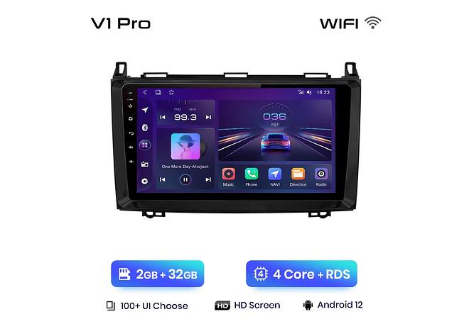 RD026 Android Mercedes w169 w245 b200 w906 sprinter w639 vito 1GB a 8GB RAM e 16GB a 128GB ROM com ou sem Carplay