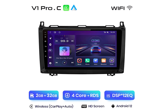 RD026 Android Mercedes w169 w245 b200 w906 sprinter w639 vito 1GB a 8GB RAM e 16GB a 128GB ROM com ou sem Carplay