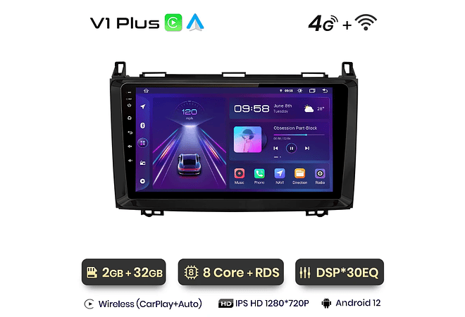 RD026 Android Mercedes w169 w245 b200 w906 sprinter w639 vito 1GB a 8GB RAM e 16GB a 128GB ROM com ou sem Carplay
