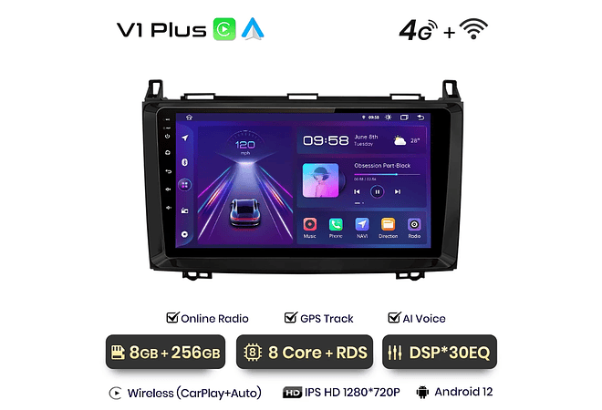 RD026 Android Mercedes w169 w245 b200 w906 sprinter w639 vito 1GB a 8GB RAM e 16GB a 128GB ROM com ou sem Carplay
