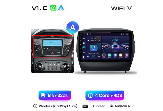 RD029 Android Hyundai tucson 2 ix35 2009-2015 1GB a 8GB RAM e 16GB a 128GB ROM com ou sem Carplay