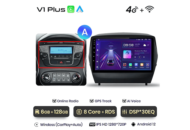 RD029 Android Hyundai tucson 2 ix35 2009-2015 1GB a 8GB RAM e 16GB a 128GB ROM com ou sem Carplay