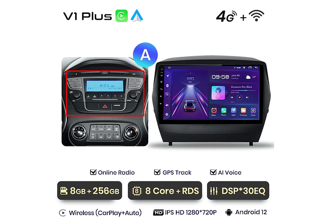 RD029 Android Hyundai tucson 2 ix35 2009-2015 1GB a 8GB RAM e 16GB a 128GB ROM com ou sem Carplay