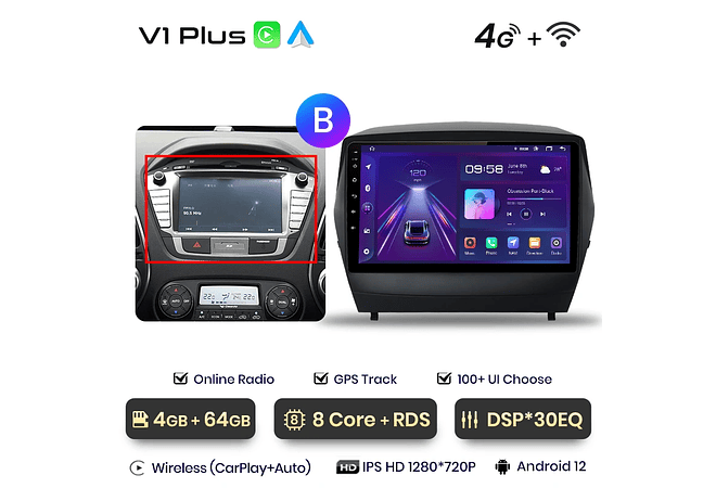 RD029 Android Hyundai tucson 2 ix35 2009-2015 1GB a 8GB RAM e 16GB a 128GB ROM com ou sem Carplay