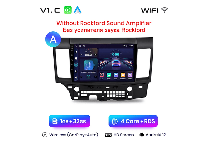 RD030 Android Mitsubishi Lancer 2007-2013 1GB a 8GB RAM e 16GB a 128GB ROM com ou sem Carplay