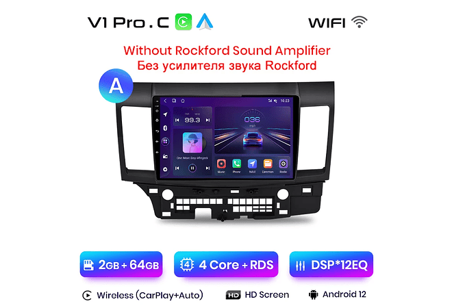 RD030 Android Mitsubishi Lancer 2007-2013 1GB a 8GB RAM e 16GB a 128GB ROM com ou sem Carplay