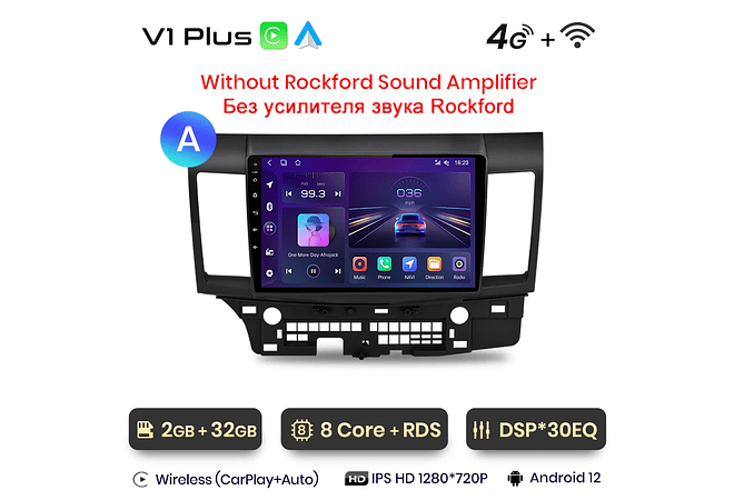 RD030 Android Mitsubishi Lancer 2007-2013 1GB a 8GB RAM e 16GB a 128GB ROM com ou sem Carplay