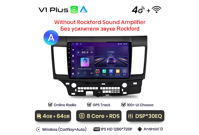 RD030 Android Mitsubishi Lancer 2007-2013 1GB a 8GB RAM e 16GB a 128GB ROM com ou sem Carplay