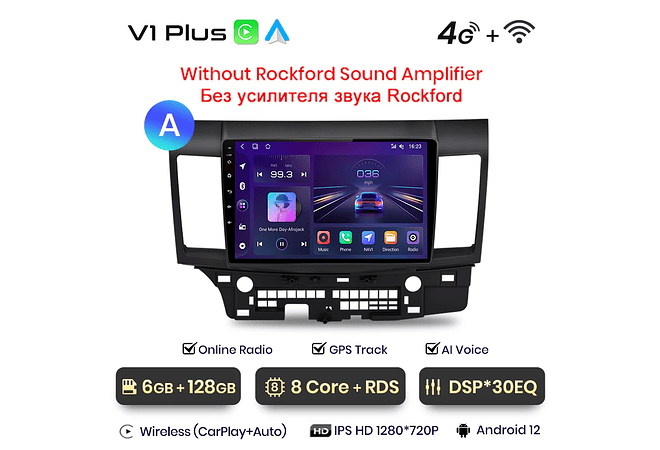 RD030 Android Mitsubishi Lancer 2007-2013 1GB a 8GB RAM e 16GB a 128GB ROM com ou sem Carplay