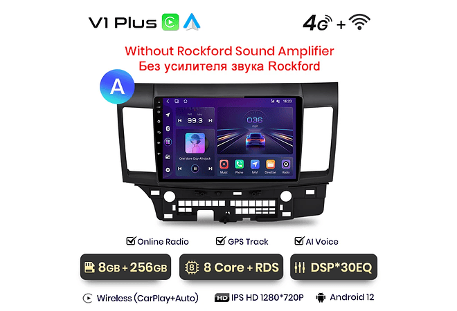 RD030 Android Mitsubishi Lancer 2007-2013 1GB a 8GB RAM e 16GB a 128GB ROM com ou sem Carplay