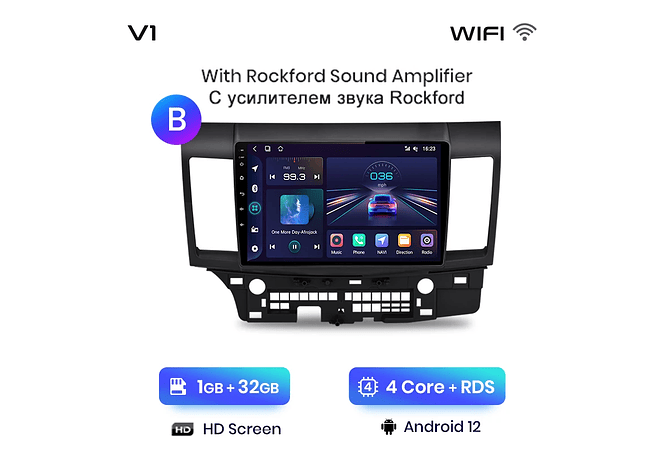 RD030 Android Mitsubishi Lancer 2007-2013 1GB a 8GB RAM e 16GB a 128GB ROM com ou sem Carplay