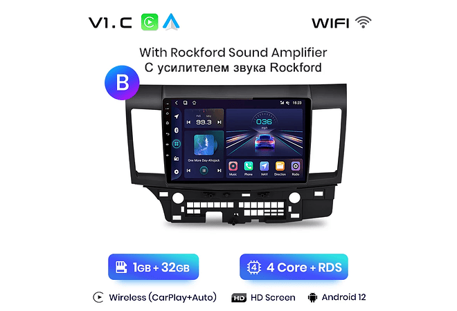 RD030 Android Mitsubishi Lancer 2007-2013 1GB a 8GB RAM e 16GB a 128GB ROM com ou sem Carplay