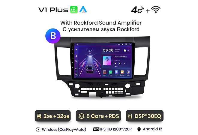 RD030 Android Mitsubishi Lancer 2007-2013 1GB a 8GB RAM e 16GB a 128GB ROM com ou sem Carplay