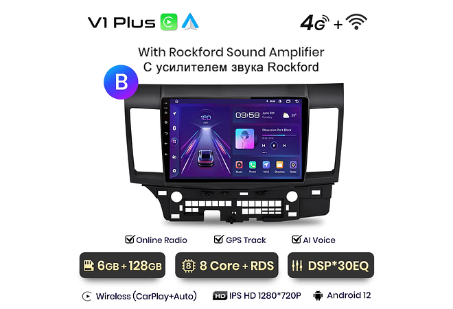 RD030 Android Mitsubishi Lancer 2007-2013 1GB a 8GB RAM e 16GB a 128GB ROM com ou sem Carplay