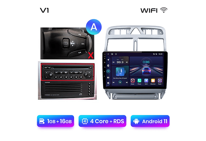 RD032 Android Peugeot 307 307cc 307sw 2002-2013 1GB a 8GB RAM e 16GB a 128GB ROM com ou sem Carplay