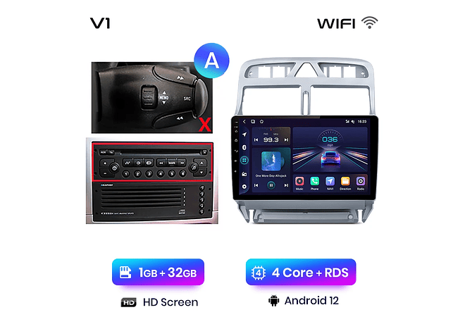 RD032 Android Peugeot 307 307cc 307sw 2002-2013 1GB a 8GB RAM e 16GB a 128GB ROM com ou sem Carplay