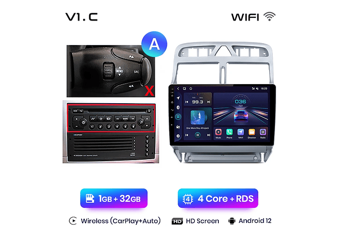 RD032 Android Peugeot 307 307cc 307sw 2002-2013 1GB a 8GB RAM e 16GB a 128GB ROM com ou sem Carplay