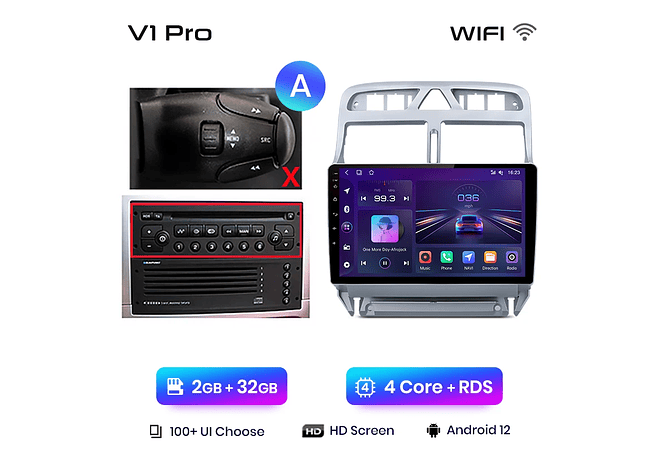 RD032 Android Peugeot 307 307cc 307sw 2002-2013 1GB a 8GB RAM e 16GB a 128GB ROM com ou sem Carplay