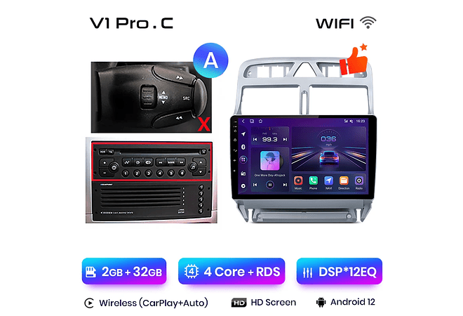 RD032 Android Peugeot 307 307cc 307sw 2002-2013 1GB a 8GB RAM e 16GB a 128GB ROM com ou sem Carplay