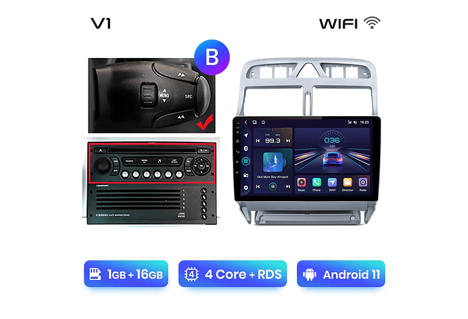RD032 Android Peugeot 307 307cc 307sw 2002-2013 1GB a 8GB RAM e 16GB a 128GB ROM com ou sem Carplay
