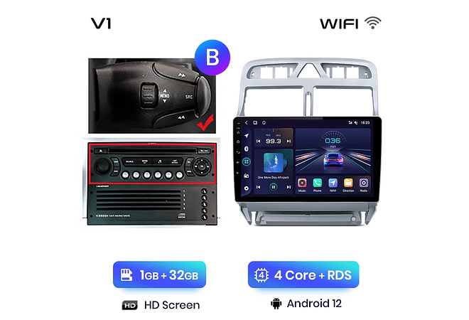 RD032 Android Peugeot 307 307cc 307sw 2002-2013 1GB a 8GB RAM e 16GB a 128GB ROM com ou sem Carplay
