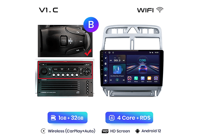 RD032 Android Peugeot 307 307cc 307sw 2002-2013 1GB a 8GB RAM e 16GB a 128GB ROM com ou sem Carplay