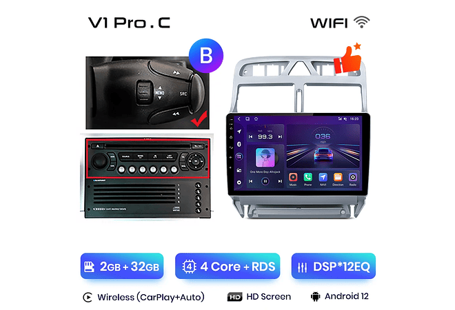 RD032 Android Peugeot 307 307cc 307sw 2002-2013 1GB a 8GB RAM e 16GB a 128GB ROM com ou sem Carplay