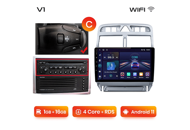 RD032 Android Peugeot 307 307cc 307sw 2002-2013 1GB a 8GB RAM e 16GB a 128GB ROM com ou sem Carplay