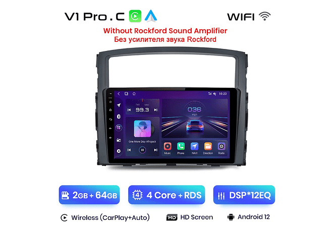 RD034 Android Mitsubishi pajero 4 v80 v90 2006-2014 1GB a 8GB RAM e 16GB a 128GB ROM com ou sem Carplay