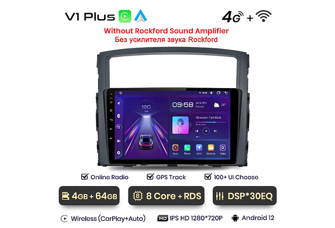 RD034 Android Mitsubishi pajero 4 v80 v90 2006-2014 1GB a 8GB RAM e 16GB a 128GB ROM com ou sem Carplay