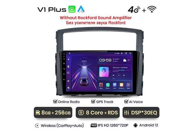 RD034 Android Mitsubishi pajero 4 v80 v90 2006-2014 1GB a 8GB RAM e 16GB a 128GB ROM com ou sem Carplay
