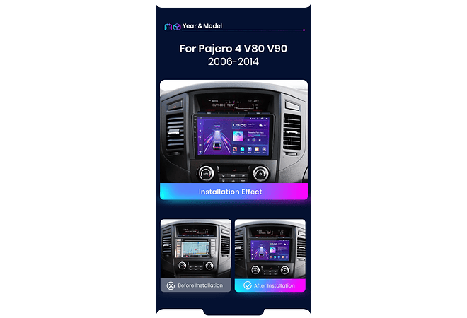 RD034 Android Mitsubishi pajero 4 v80 v90 2006-2014 1GB a 8GB RAM e 16GB a 128GB ROM com ou sem Carplay