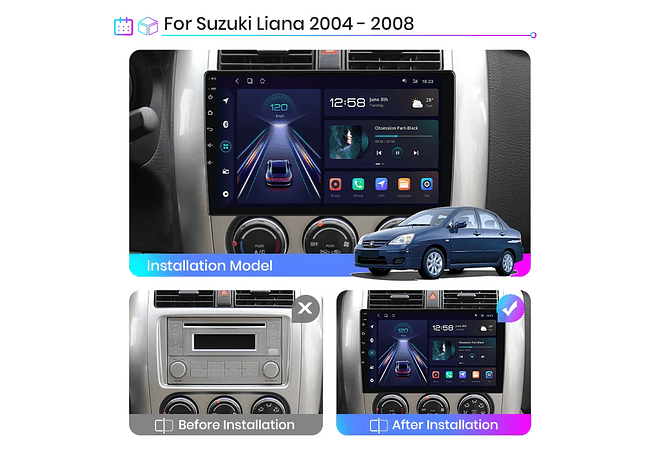 RD035 Android Suzuki liana 2004-2013 1GB a 8GB RAM e 16GB a 128GB ROM com ou sem Carplay
