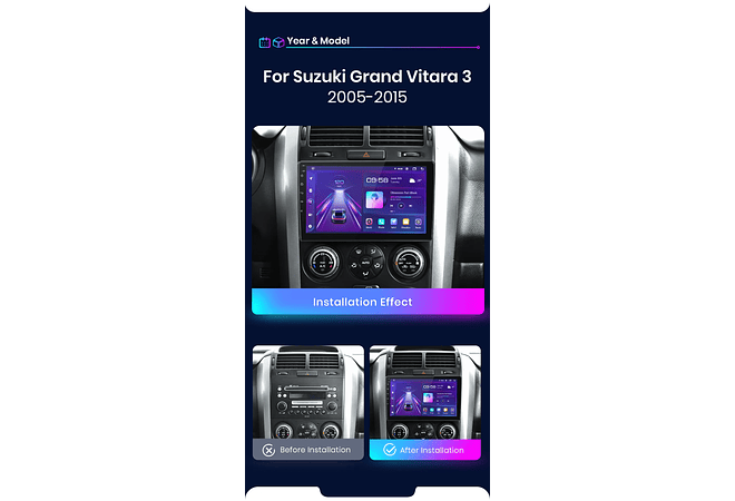 RD036 Android Suzuki grand vitara 3 2005-2015 1GB a 8GB RAM e 16GB a 128GB ROM com ou sem Carplay